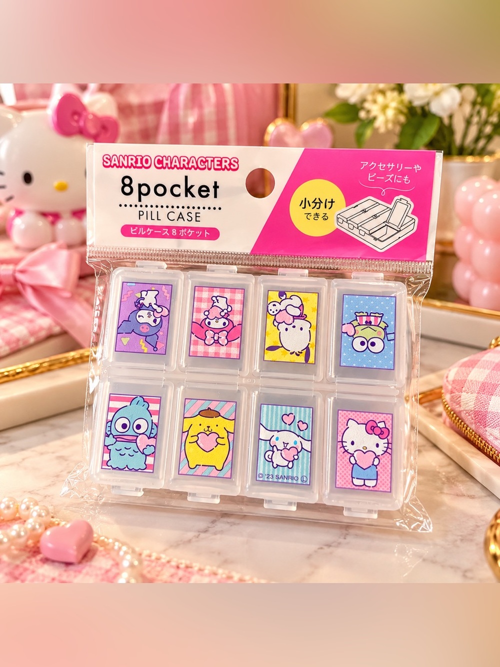 Sanrio Characters 8 Pocket Pill Case /  Organizer Hello Kitty NWT Daiso Japan